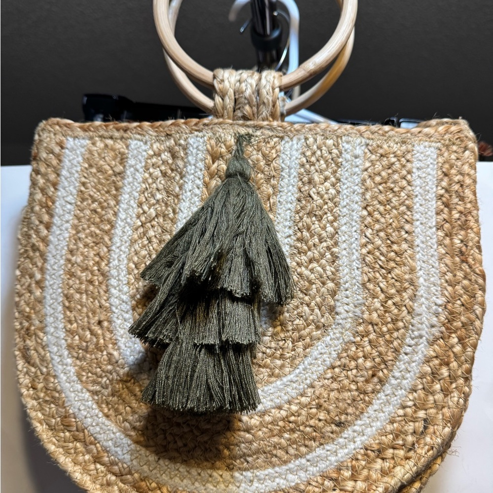 Handcrafted Tan and Green Satchel